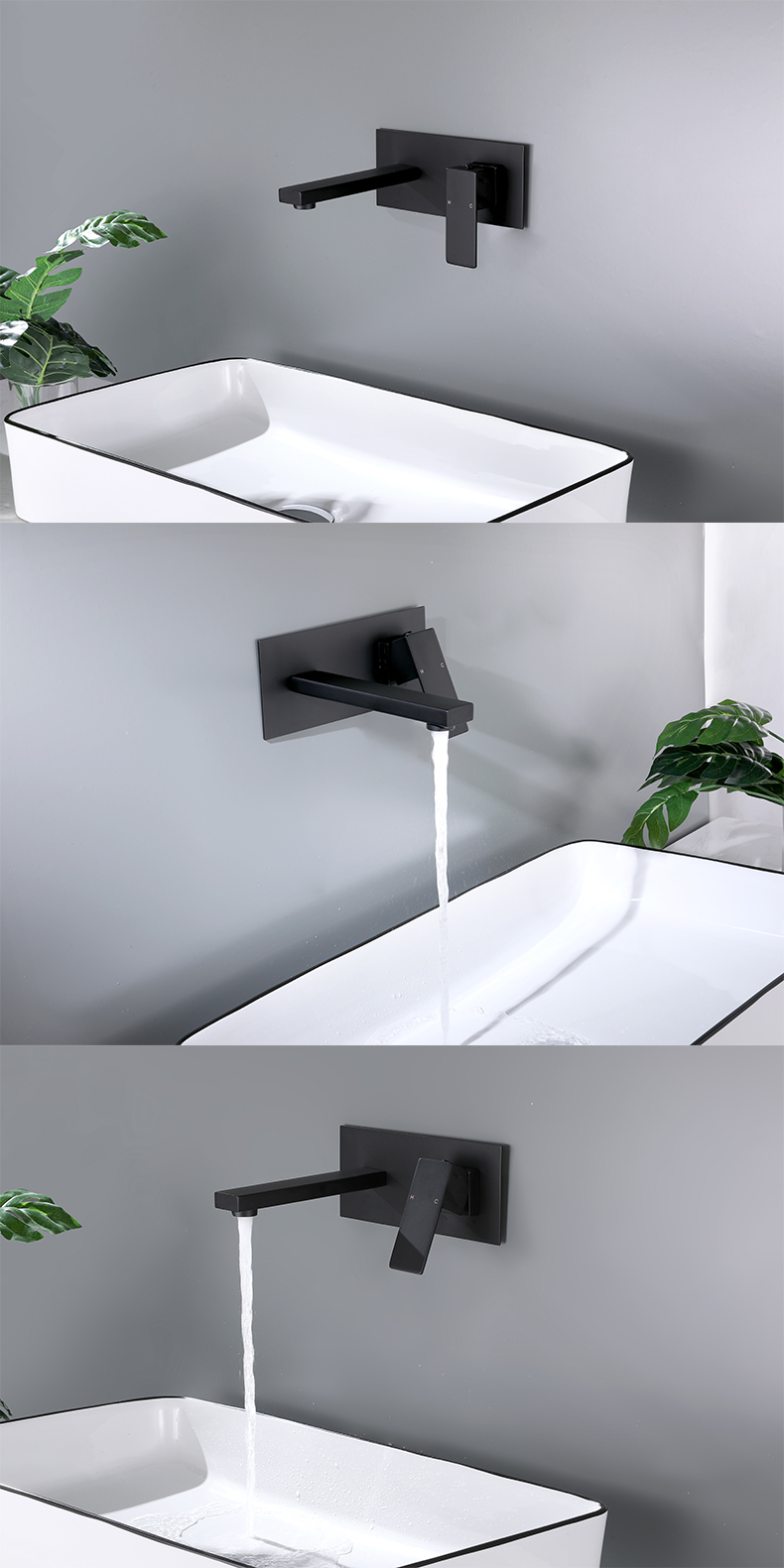 Modern Square 304 Stainless Steel Matte Black Wall Mount Bathroom