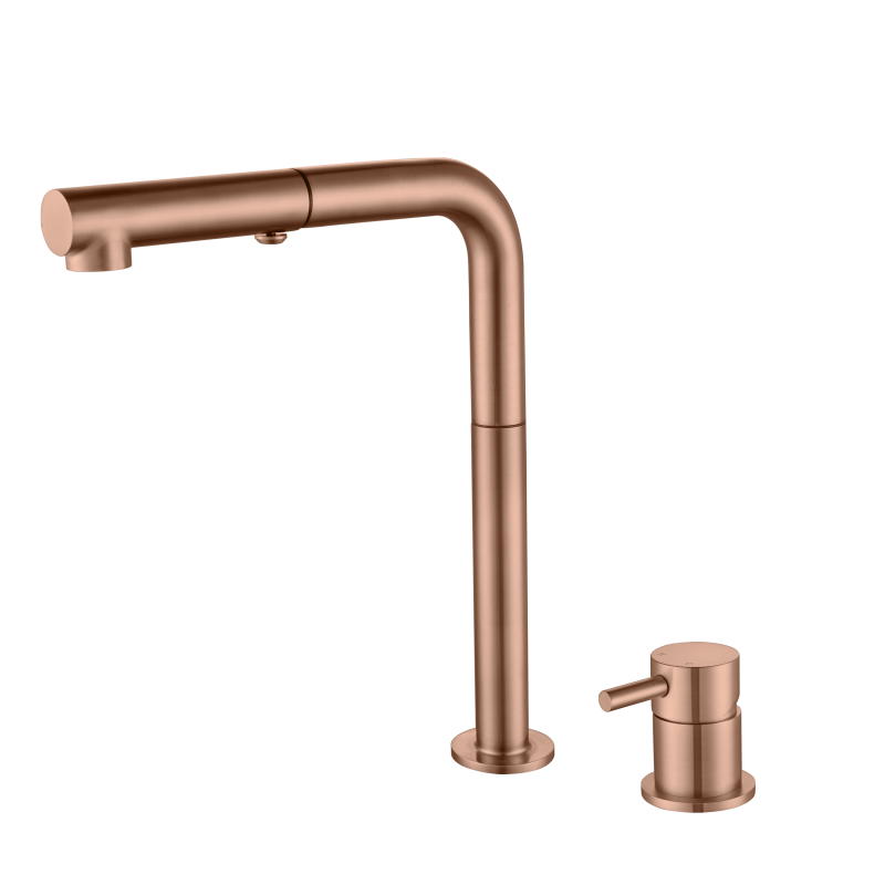 FZHLR White & Rose Gold Kitchen Faucet – Pull-Down Sprayer, 360° Swivel, Ceramic Valve, Lead-Free Brass (Hot & Cold Mixer)