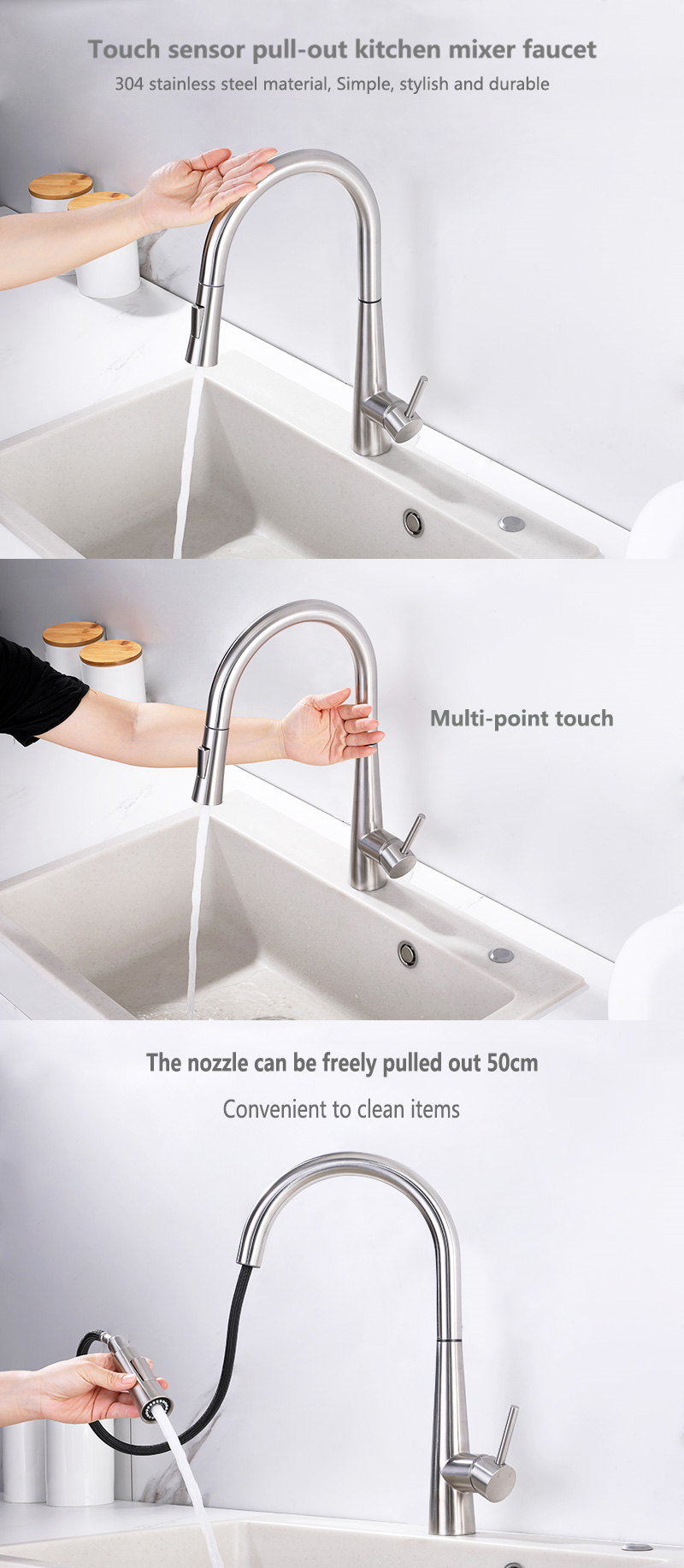 360 Degrees Touch Sensor Pull Down Kitchen Sink Faucets Buy brushed
